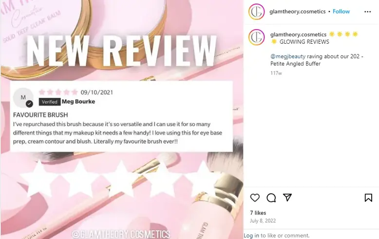 User generated content leveraged by Glamtheory Cosmetics on Instagram