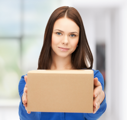lady with box for return shipping