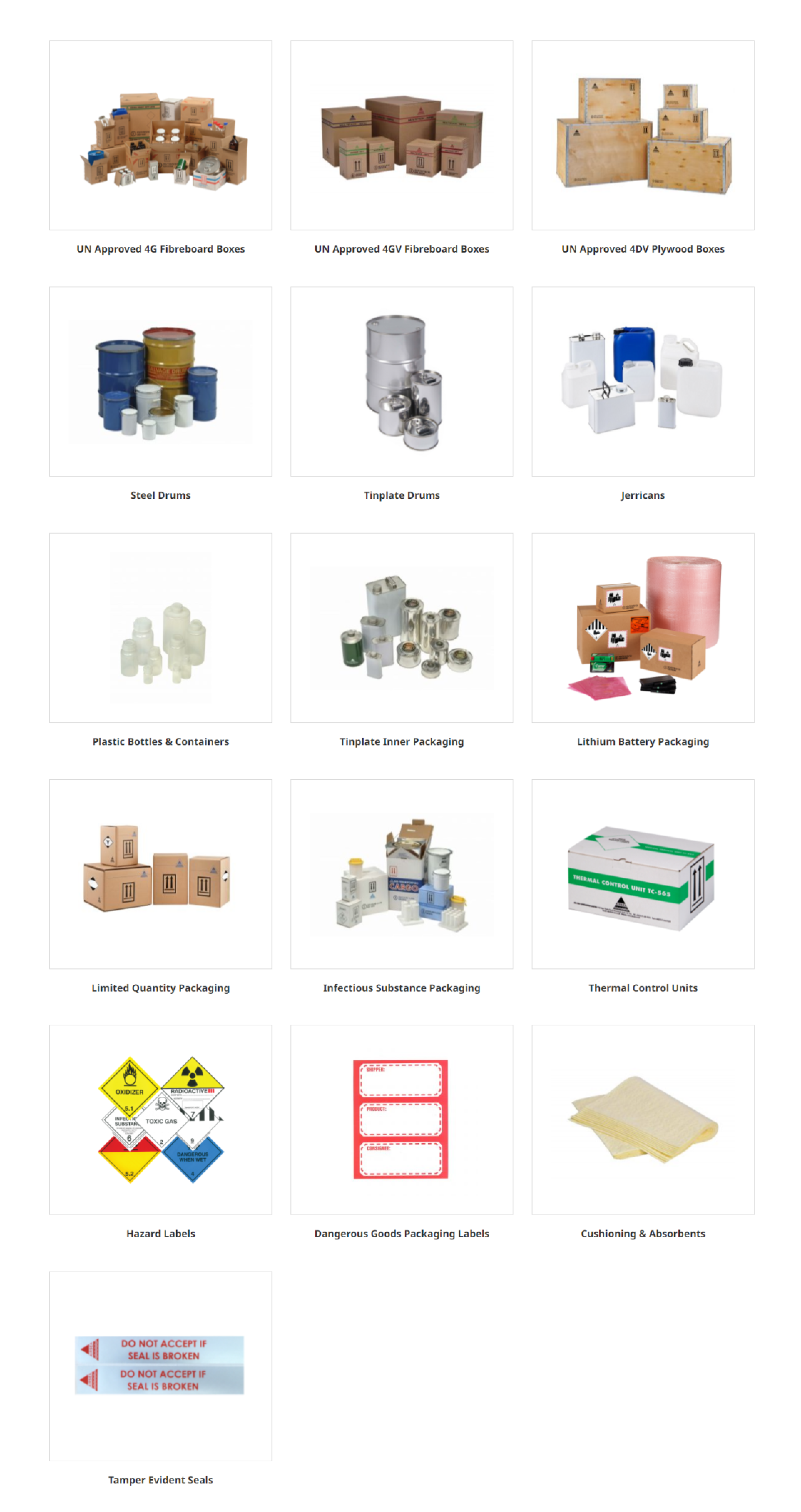 Types of packaging for dangerous goods