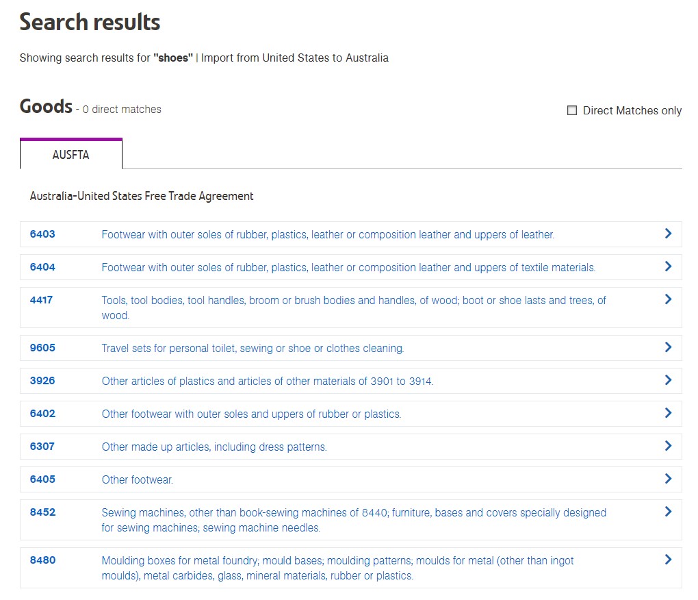 HS codes for shoes in Australia