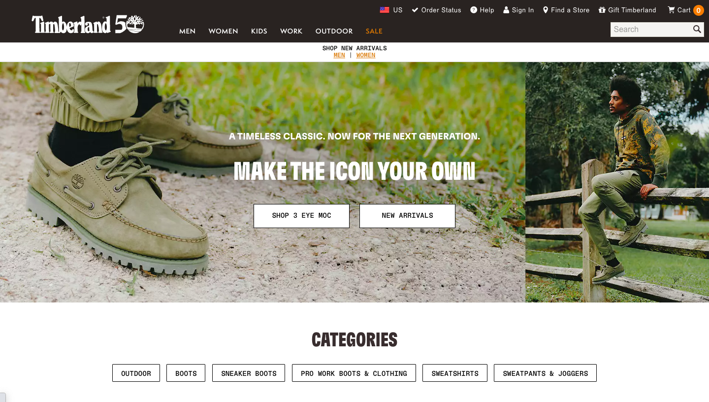 Timberland website homepage